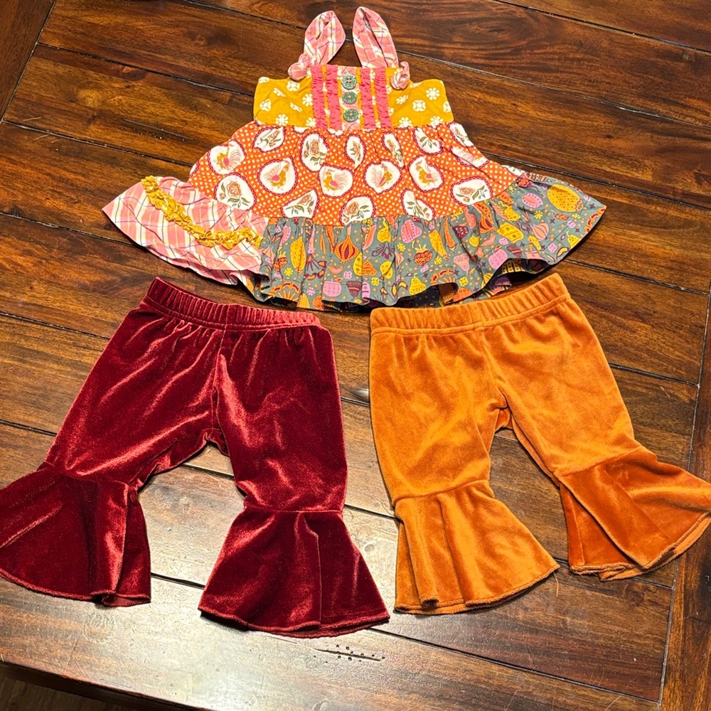 Matilda Jane Dress with Red and Orange Pants size 0-3 months